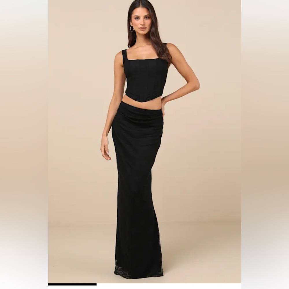 Amalija Black Lace Bustier Two-Piece Maxi Dress